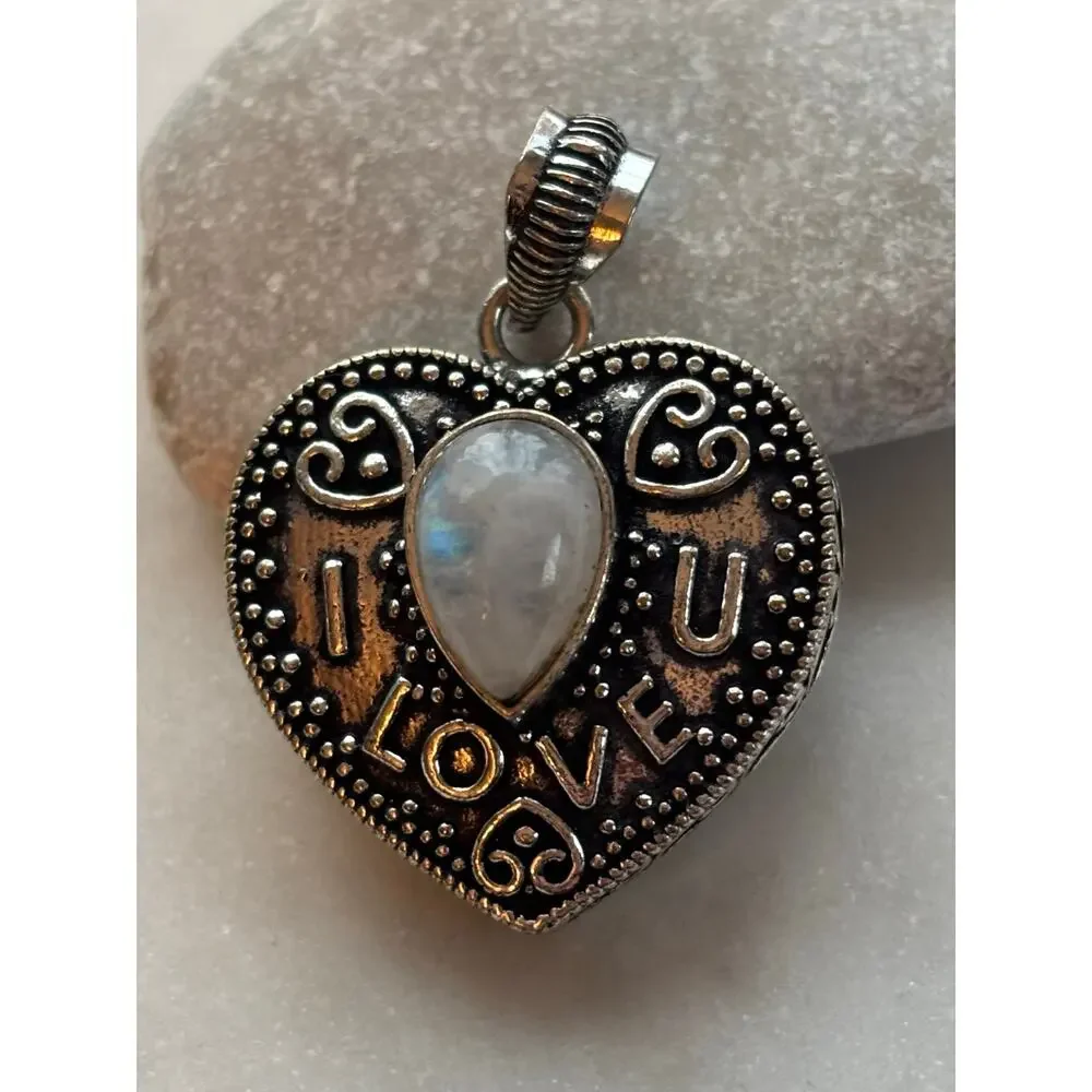 925 Silver Moonstone Heart  Pendant - Picture 2 of 7